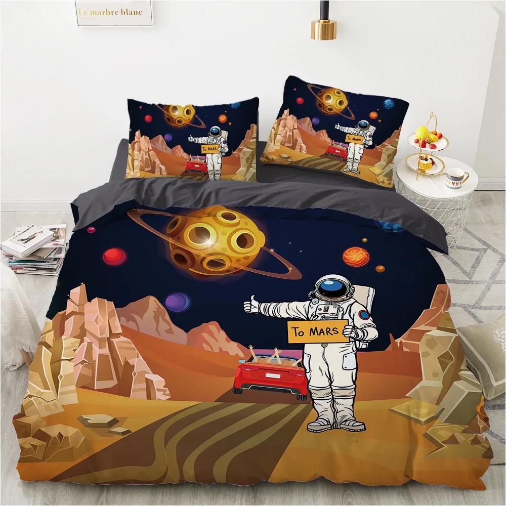 Astronaut King Queen Duvet Cover Space Cycling Bedding Set Cartoon Universe Comforter Cover Galaxy 2/3Pcs Polyester Quilt Cover