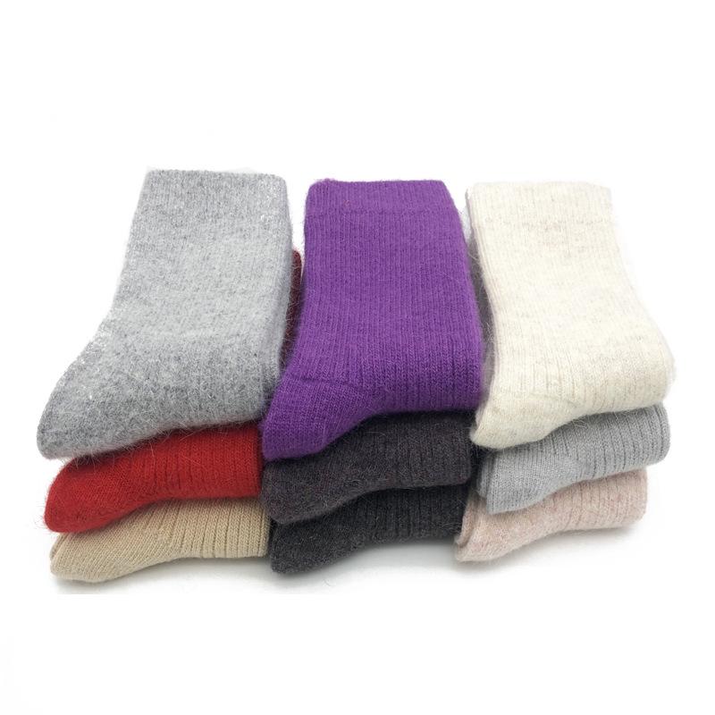 Double needle solid color wool women's socks, winter thick and plush warm socks, high-quality mid tube wool socks