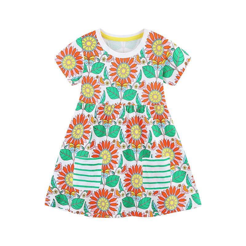 Girls' Dresses New Summer Collection Girls' Short-Sleeved Dresses Adorable Floral Print Children's Princess Dresses