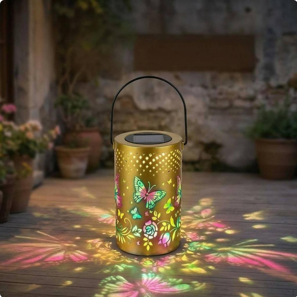 SunPowered Butterfly Projection Lantern Weather Resistant Hollow Ornamental Light