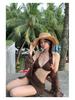 Solid Color Slimming Long-Sleeve Sun Protection 4-Piece Backless Swimwear Set for Hot Springs & Beaches
