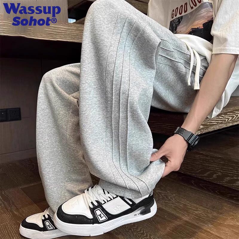Wassup Sohot Men's American Style Loose Fit Straight-Leg Sweatpants