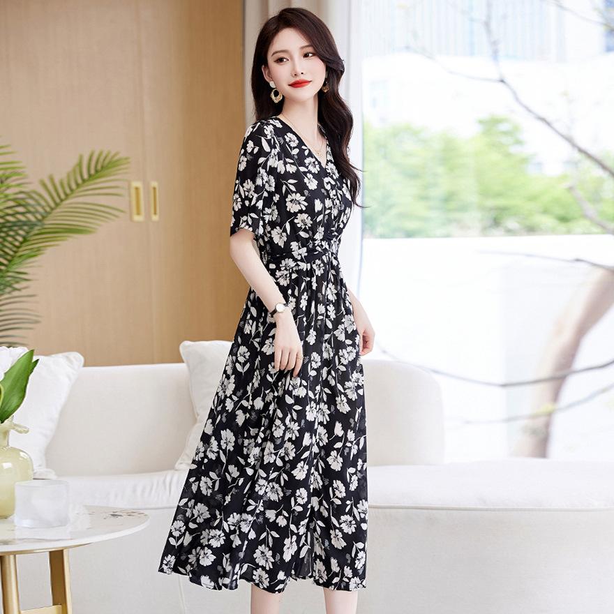 

Платье с цветочным принтом Xiaoxiangfan женское весенне-летнее новое, с легким роскошным дизайном, маленьким темпераментом, красивая юбка 2XL