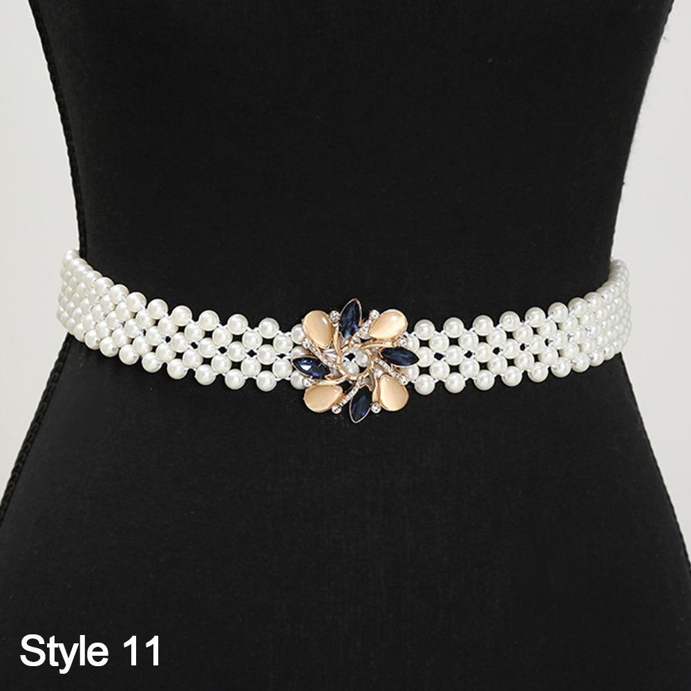Fashion Ladies  Elastic Waistband with Pearl Thin Simple Pearl Waist Belt Elegant Rhinestone Waist Chain For Women