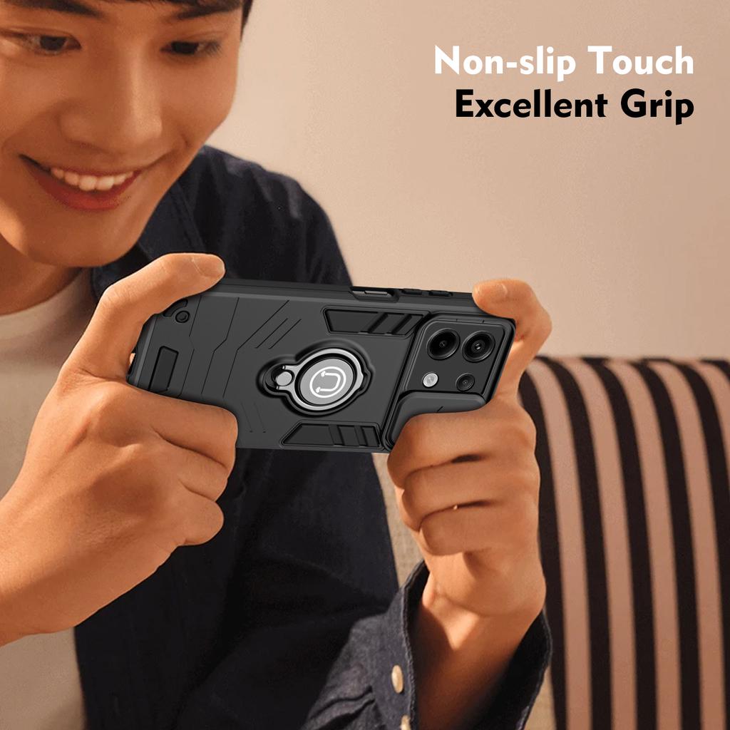 For Xiaomi Redmi Note 13 Pro 5G/Poco X6 5G Case Slide Camera Lid PC+TPU Ring Kickstand Phone Cover