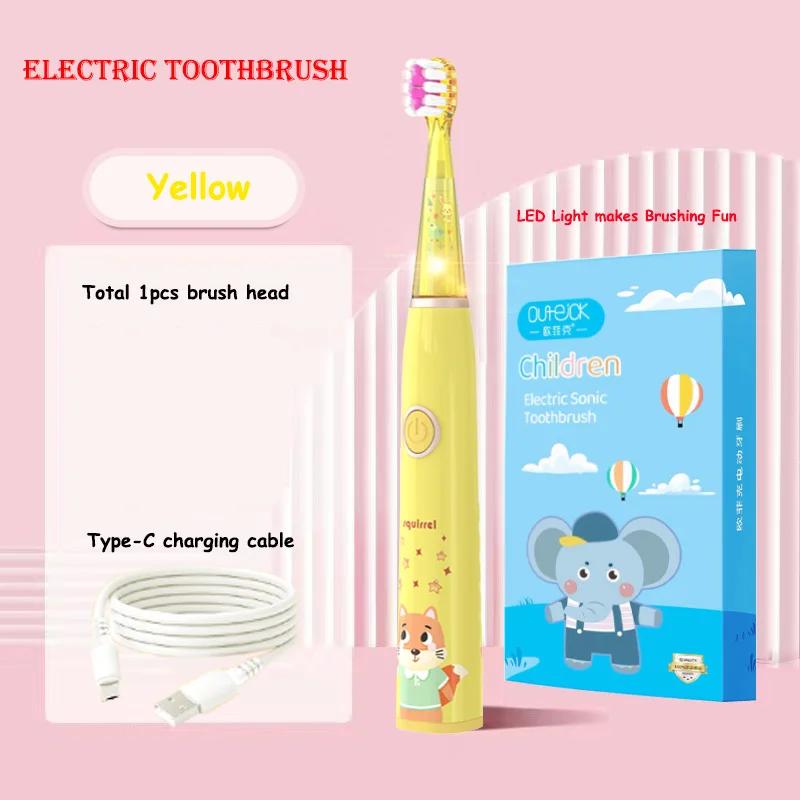 Детская Мультяшная Цветная Светодиодная Звуковая Электрическая Зубная Щетка для Детей IPX7 Водонепроницаемая 2-минутный Умный Таймер Перезаряжаемая Зубная Щетка