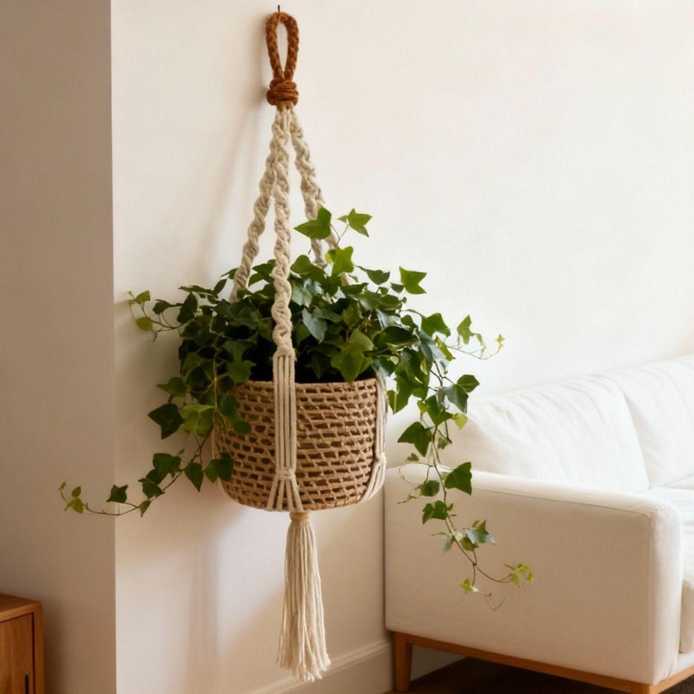 With Handmade Tassels Macrame Plant Hanger Net Wall Hanging Plant Pot Holder Flower Pots  Indoor