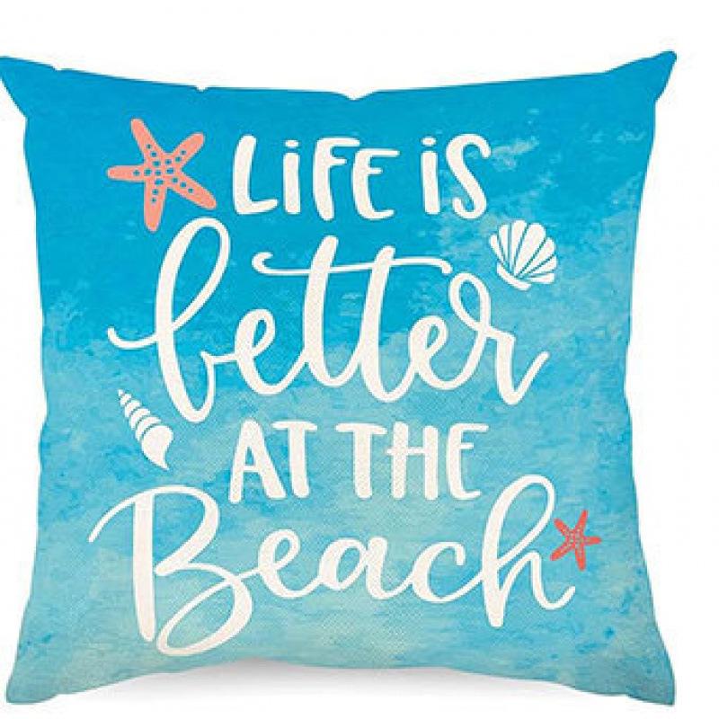 Summer Beach Aquarium Pillow Pattern Linen Material Summer Living Room Sofa Decorative Pillow Cover