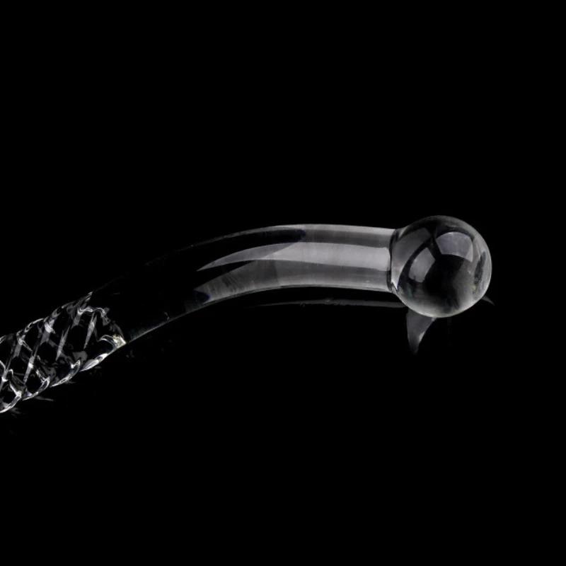 Double Ended Crystal White Pyrex Glass Dildo Artificial Penis Granule Spiral G Spot Massager Adult Game Sex Toys for Woman Gay