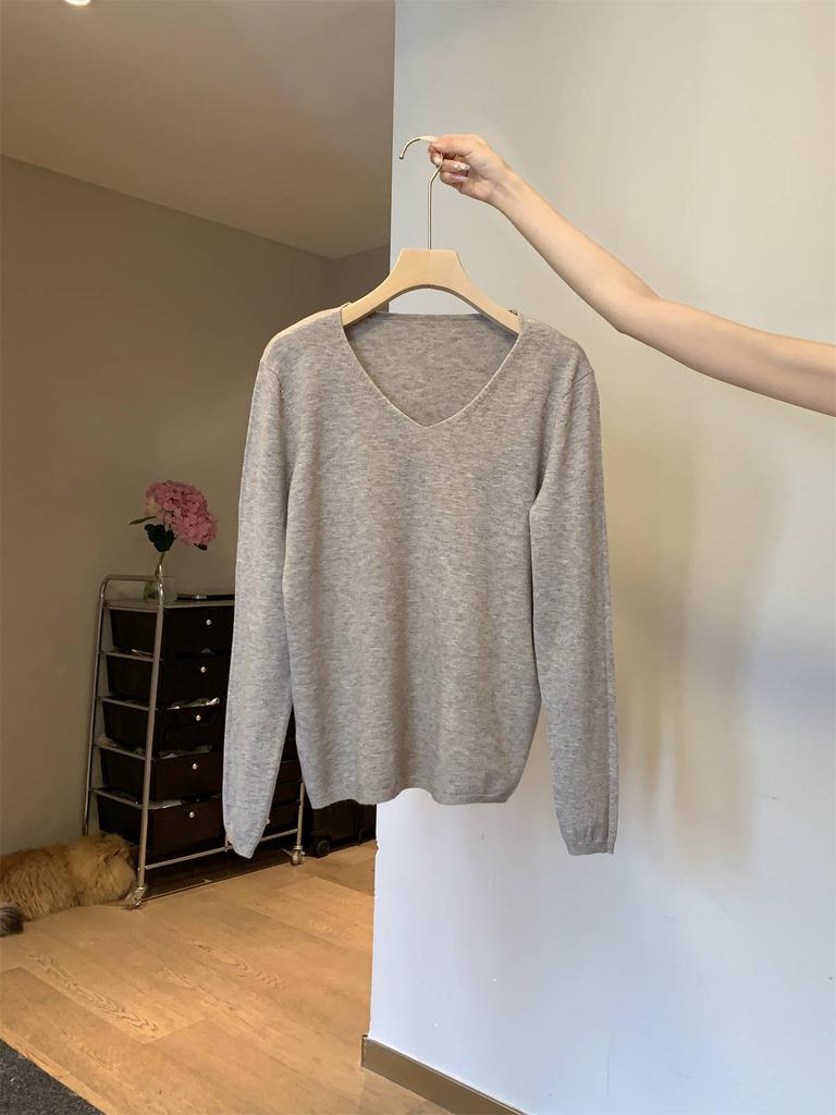 Casual Temperament Collar Loose Long-sleeved Knitted Sweater Women's Autumn New Thin Light Professional Style Inner Top