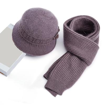 Yousheng 2Pcs/Set Women Hat Scarf Set Solid Color Flower Decor Elastic Knitting Basin Hat Warm Long Scarf Set Cold Weather Accessories