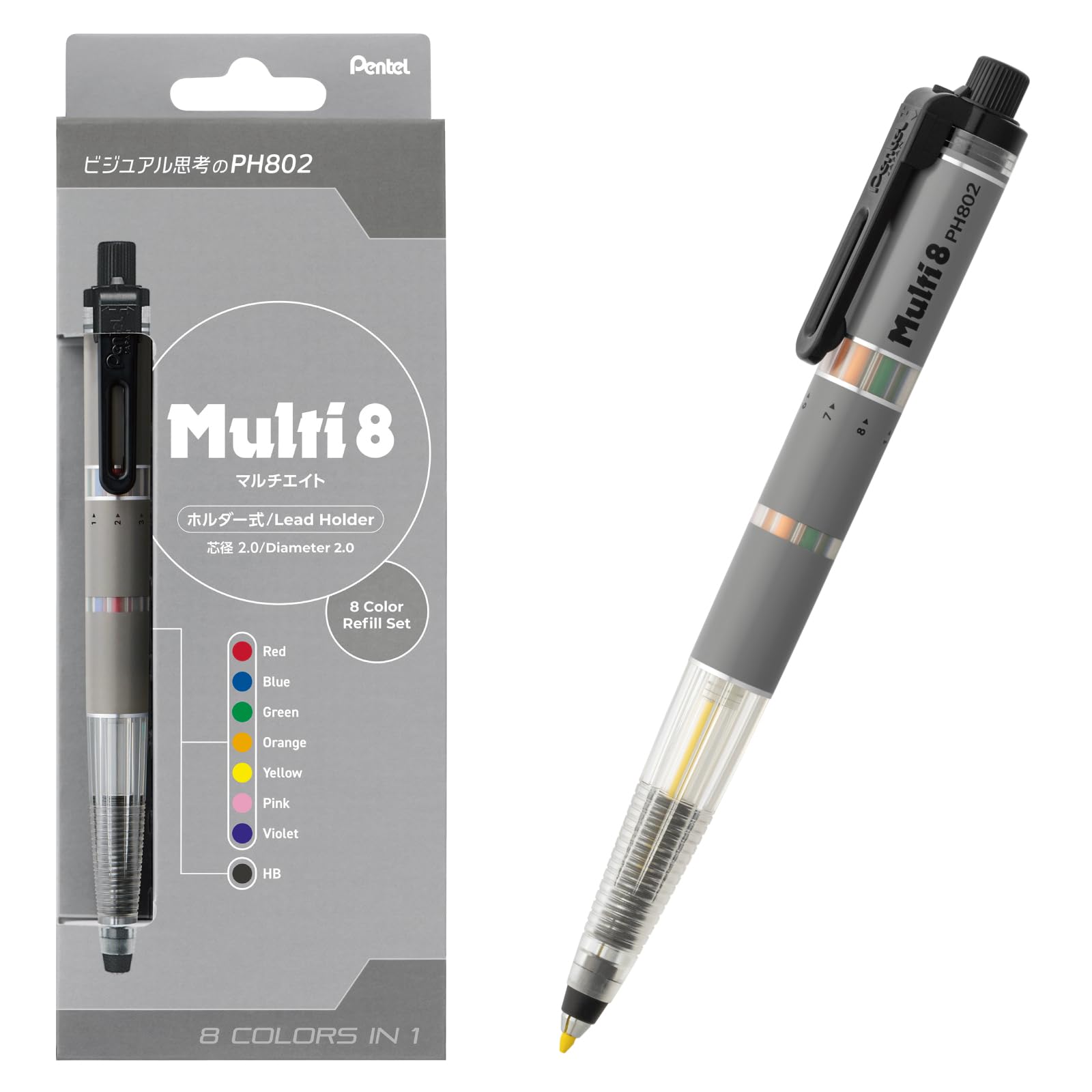 

Pentel Mechanical Pencil Multi 8 Color Replacement Lead Set XPH802ST 8, Leads, Included, сірий колір