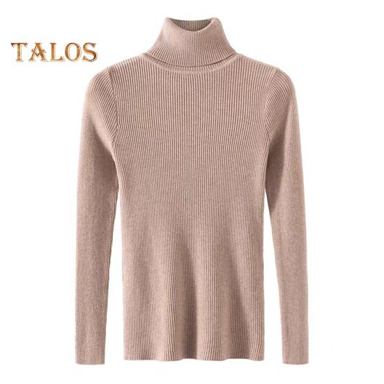 

Женская трикотажная базовая рубашка с высоким воротом и длинным рукавом, однотонный тонкий свитер для весны и осени хаки