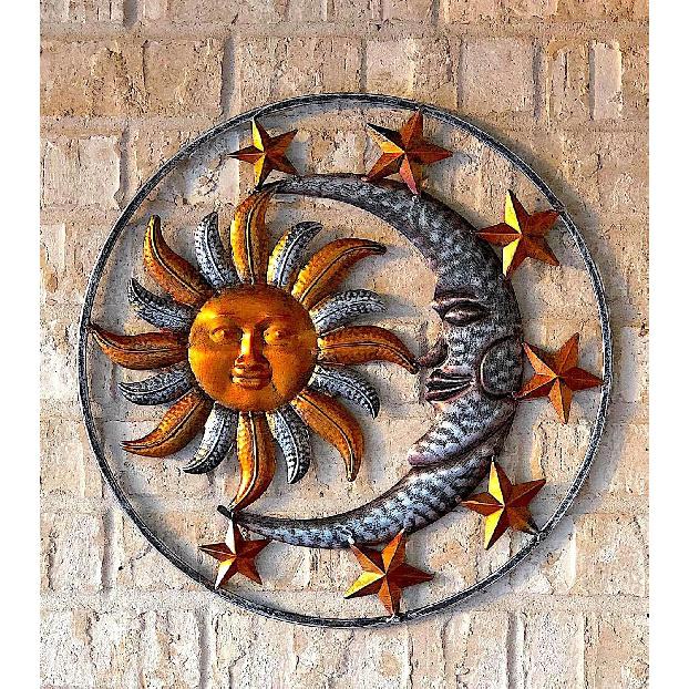 Large Metal Sun Moon Star Wall Art Sculpture Decor for Indoor Outdoor (17  Diameter)