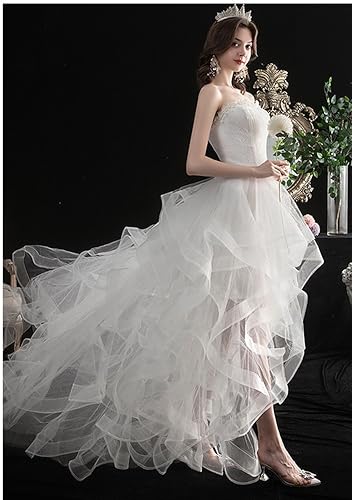 [Hosaku Co., Ltd.] Gorgeous Off-the-Shoulder A-Line Tiered Wedding Dress with Long Train, Elegant Princess Style, Lace-Up, Perfect for Concerts, Recit