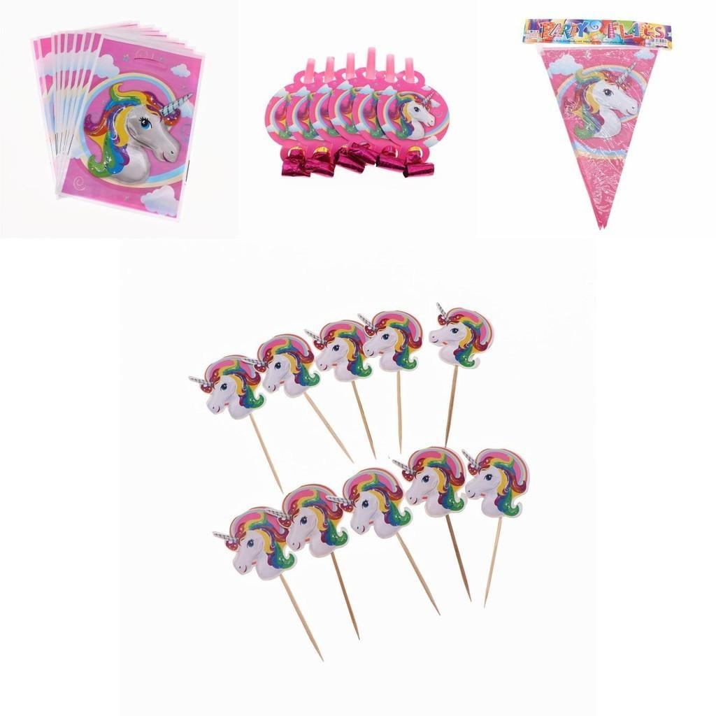 Magical Unicorn Kids Birthday Party Supplies Featuring Colorful Plates Cups And Banners