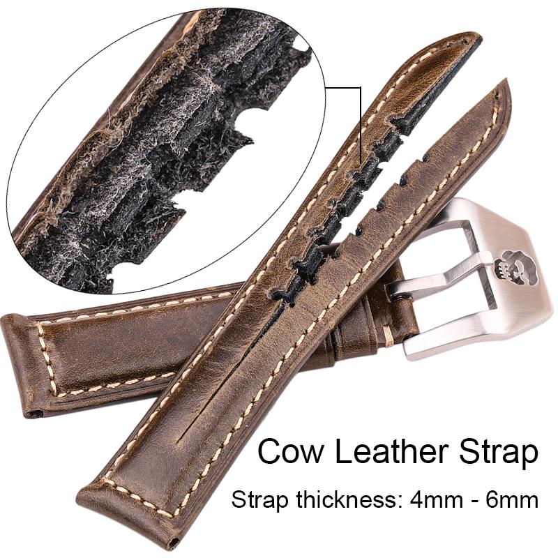Watchband Vintage Watchbands 22mm 24mm 26mm Cow Leather Watch Strap Band Red Blue Green Brown With Skeleton Pin Buckle