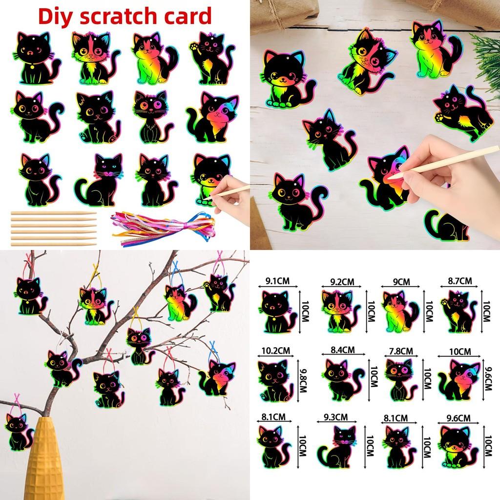 Katzengeburtstagsparty Deko Rubbelkarten-Set mit buntem Finish und DIY-Aufhängung für Kinderfeiern