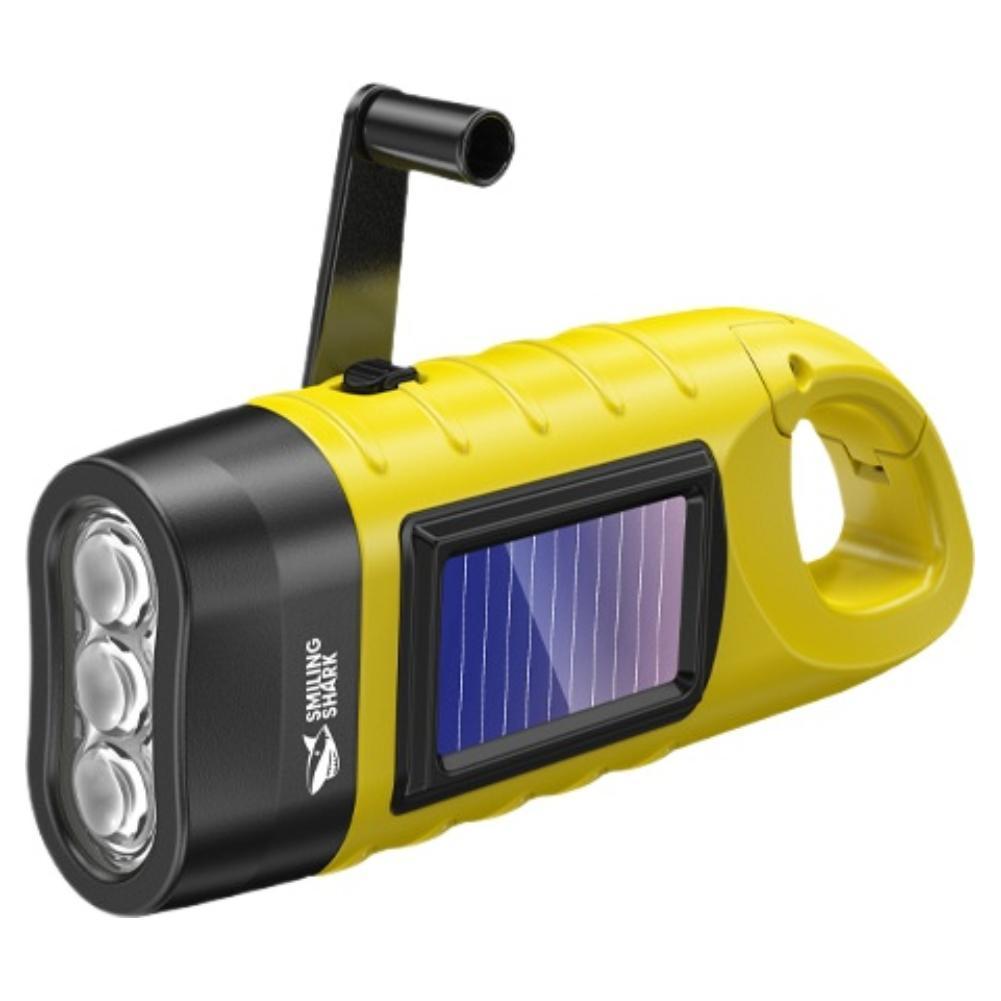 LED Flashlight Hand Crank Solar Powered Rechargeable Survival Gear Self Powered Charging Torch Dynamo for Fishing Boating Hiking