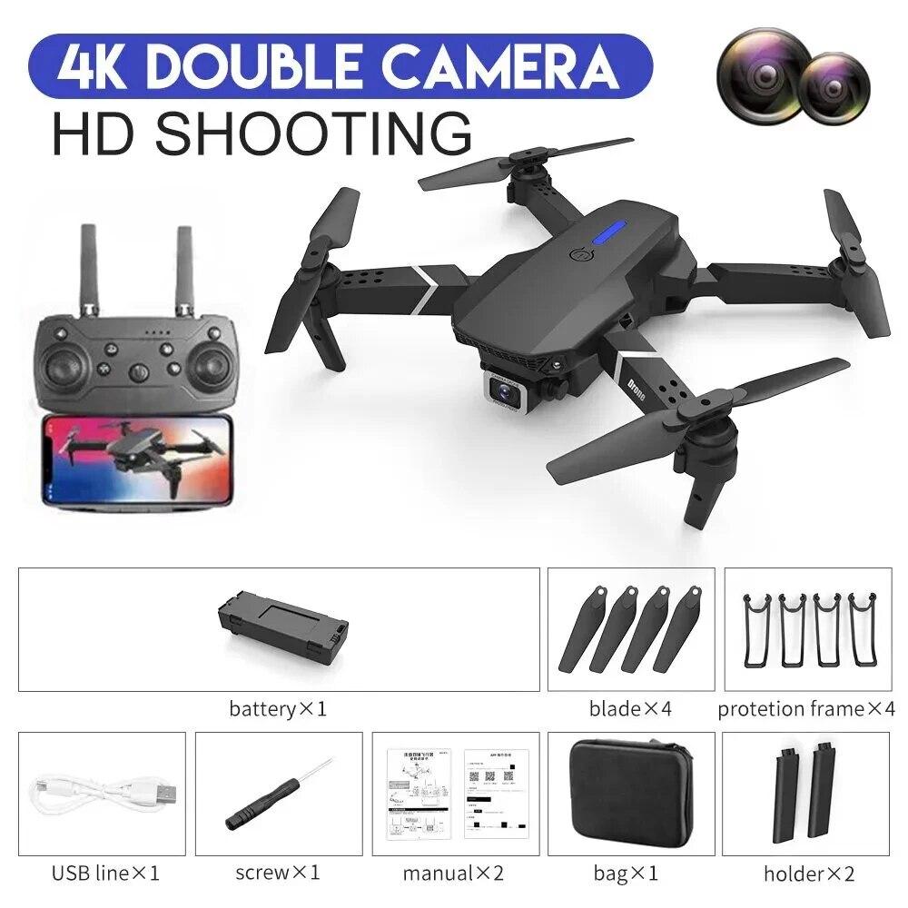 2025 E88Pro RC Drone 4K 1080P Wide Angle HD Camera Foldable Helicopter WIFI FPV Height Hold Gift Toy