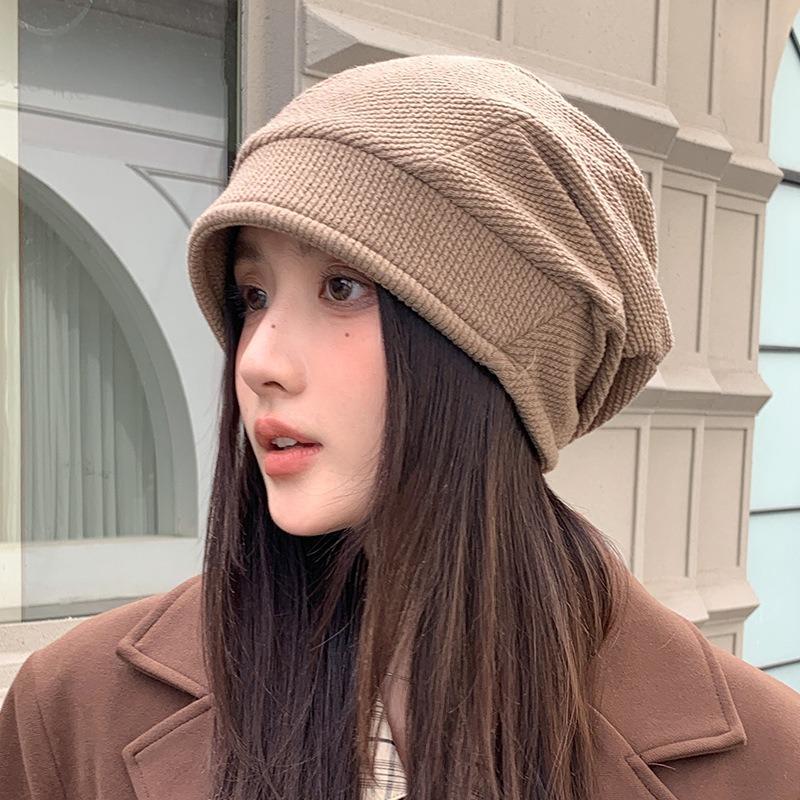 Autumn and Winter Hats Women's Fashion Retro Cold Hats Big Head Circumference Showing Face Small Headgear Versatile Warm Pile Hats