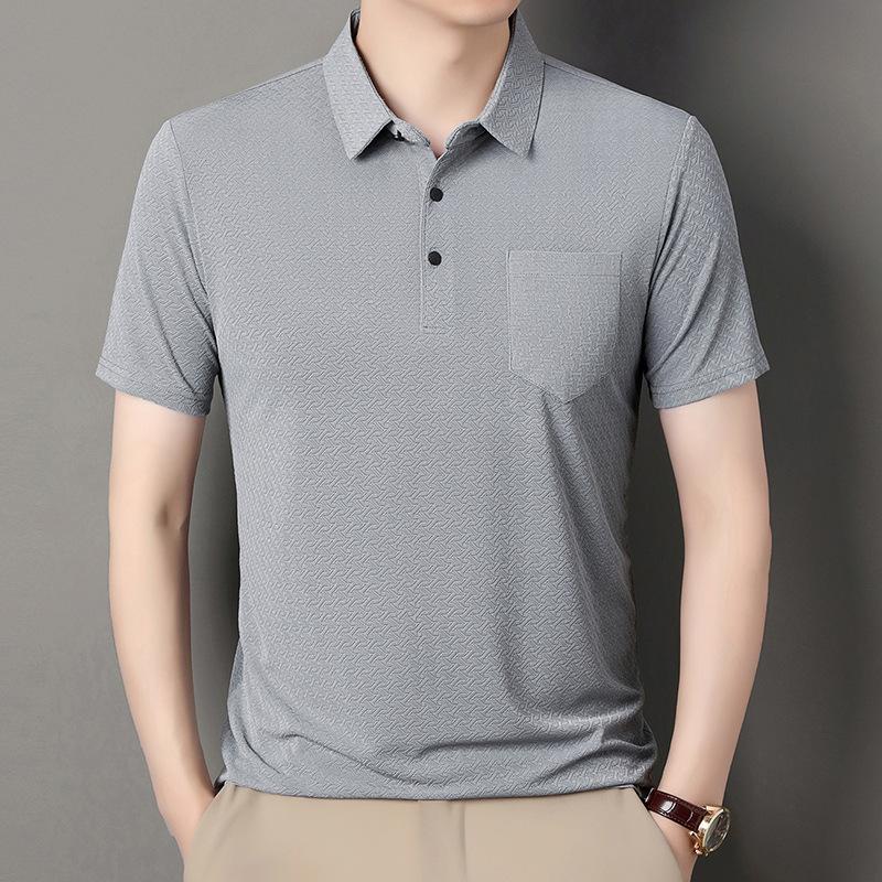 Short-Sleeved Real Pocket Cool And Breathable Short-Sleeved T-Shirt Casual Simple Solid Color Polo Shirt Ice