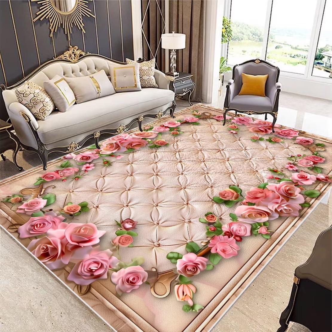 

Area Rugs Floor Carpet Mat European Pink Rose Pattern Non Slip Print Floor Mat for Living Room Bedroom Kitchen Home Decor 40x60cm