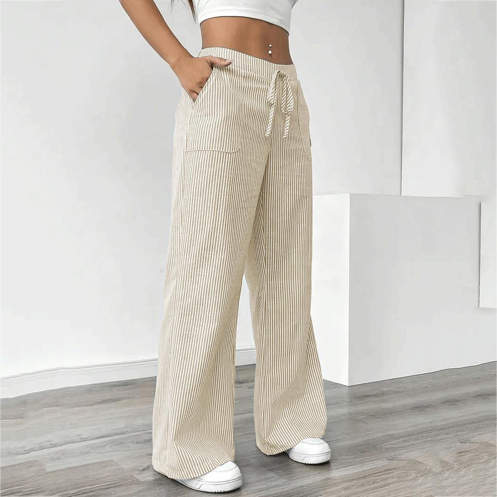 Damen Casual Mode Vielseitige Gestreifte Lockere Weitbein-Hose mit Kordelzug