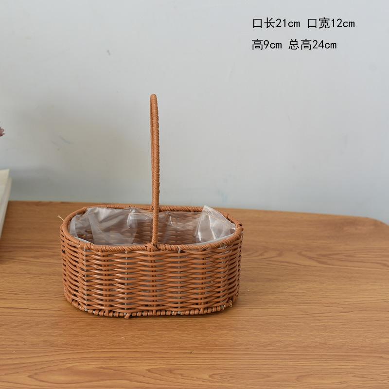 

Processing custom imitation rattan woven flower basket, hand-woven waterproof gift basket with flowers, hand-woven hand-held gift basket straight oval