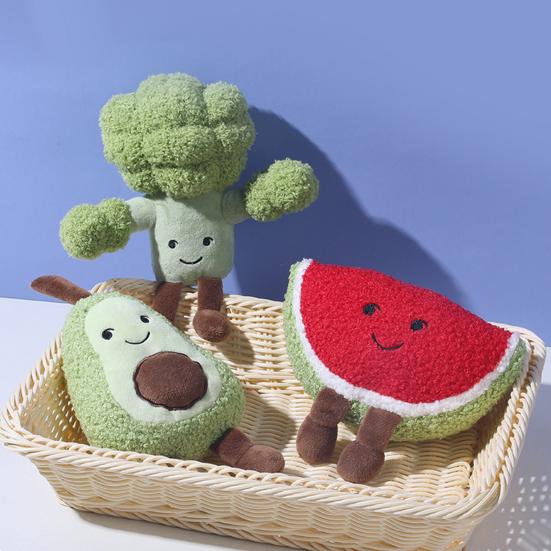 Plush Fruit Dog Toy Bite Resistant Squeaky Chew Avocado Mango Watermelon Pineapple Plushie Boredom Stress Relief Dog Teething Interactive