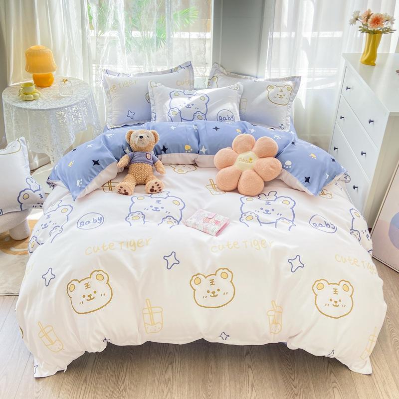 Washed Cotton Bedding Four-piece Set, Quilt Cover, Bed Sheet, Dormitory Three-piece Set