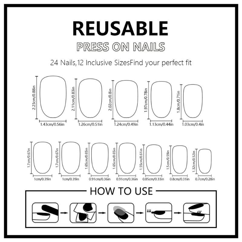 Square Press On Nail Flower Fake Nail Glues On Nail Artificial Acrylic Nail 12 Size 24pcs Stick On Nail for Women Girls