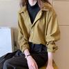 Women Corduroy Shirt Lapel Long Sleeve Single-Breasted Shirt Tops Bottoms Tops Layer Wear Commuter Style Shirt