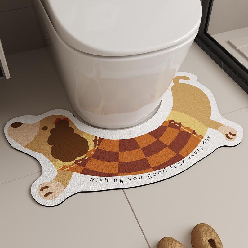 Cartoon Puppy Diatomaceous Earth Anti-slip U-shaped Toilet Foot Mat - Quick-drying, Water Absorbent, Easy to Clean
