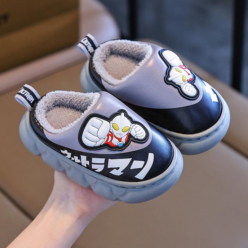 

Ultraman children s cotton slippers for autumn and winter, boys cartoon indoor non-slip home leather waterproof baby cotton slippers 24-25Inner Length15.5cm серый