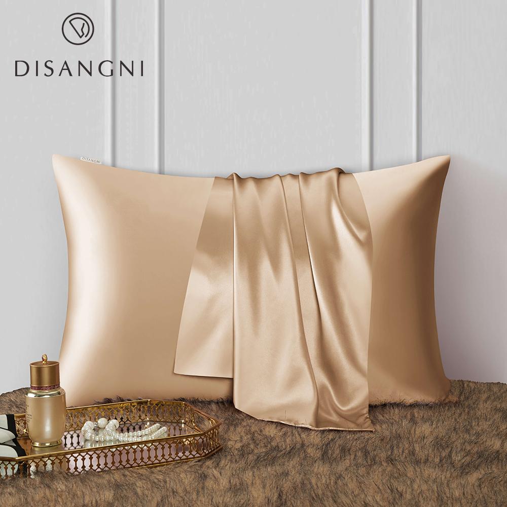 DISANGNI 22 Momme 100% Natural Mulberry Silk Pillowcase for Hair and Skin - Double-Sided Pure Silk, Invisible Zipper Design, 1PC 40x40cm золотой