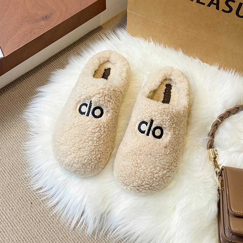2025 new lamb wool one-word women's outer wear bag head half slippers lazy one pedal Birkencotton slippers
