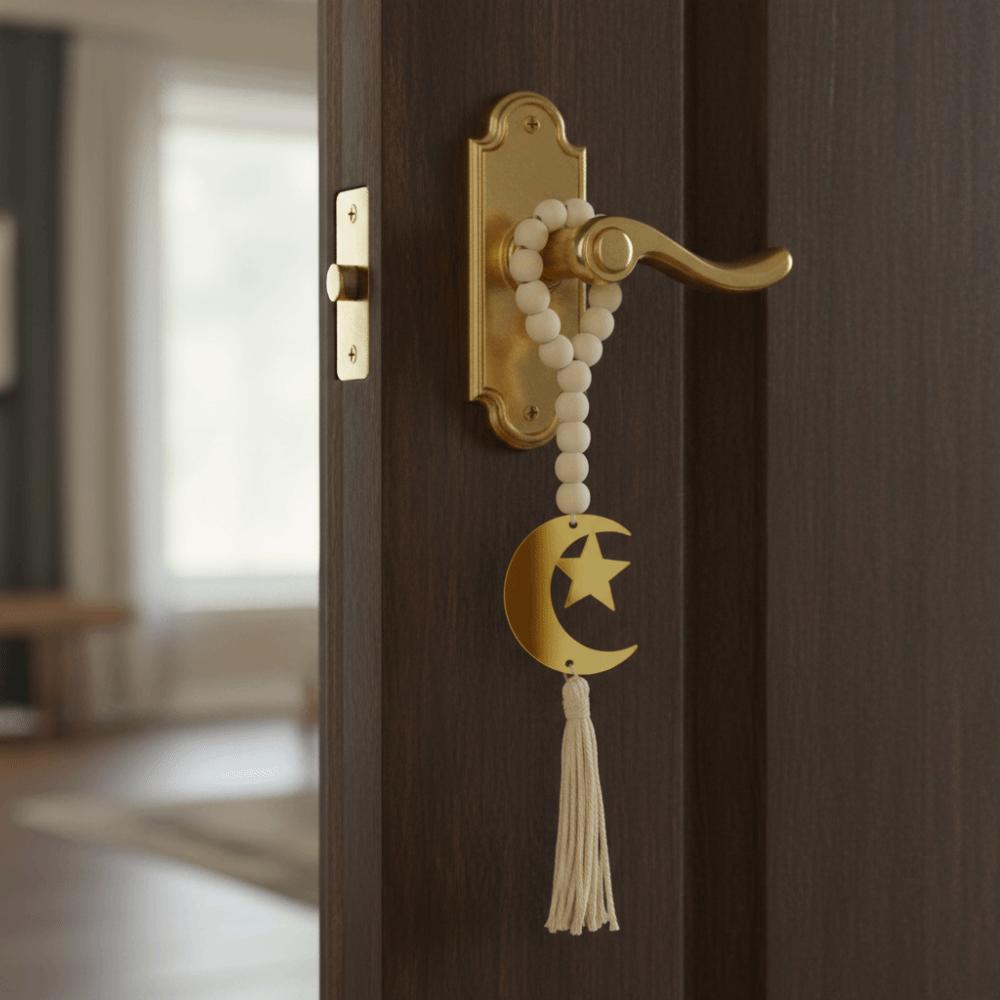 Handmade Wooden Beads Pendant Rustic Style Islamic Hanging Ornament Home Decoration