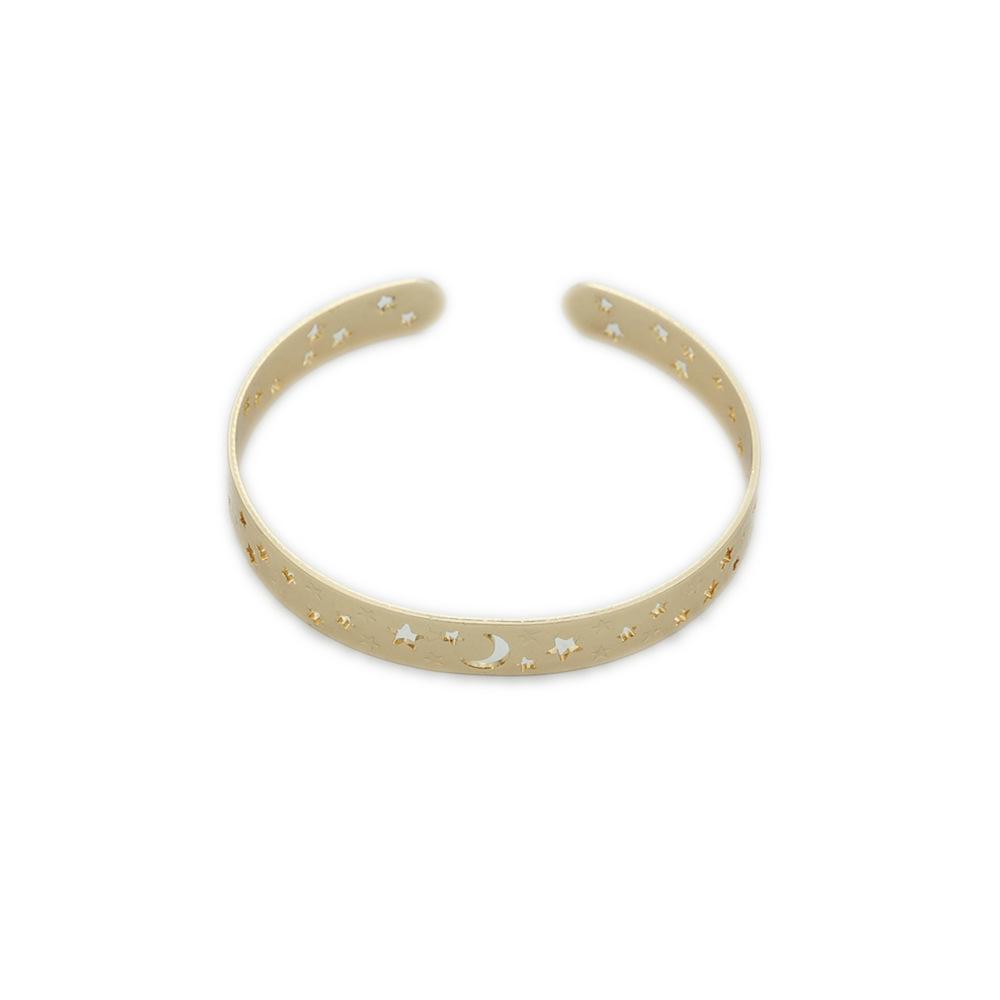Gold Plated Half-Open Hollow Star Moon Bracelet - Women’s Cuff, Colorfast