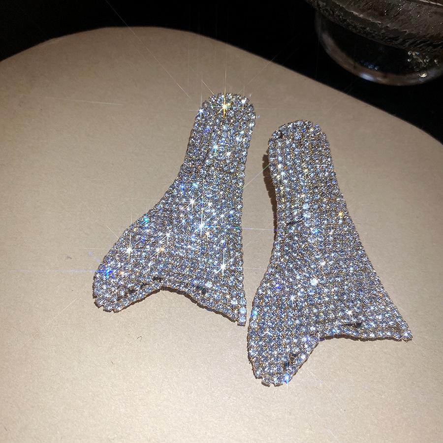 

Silver needle with diamonds exaggerated irregular geometric earrings light luxury high-end earrings retro fashion exquisite earrings