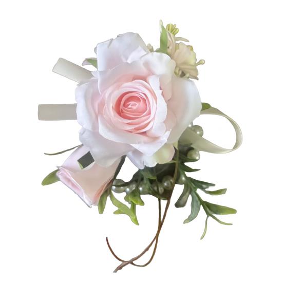 White Rose Wedding Boutonniere Elegant Wrist Corsage European Style Silk Flower for Bride Groom светло-розовый