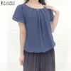 ZANZEA Women Casual Round Neck Solid Color Summer Short Sleeve Blouse