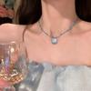 Unique Beach Style Beaded Necklace Blue Shell Pendant Detail Clavicle Chain Adjustable Length Neckchain