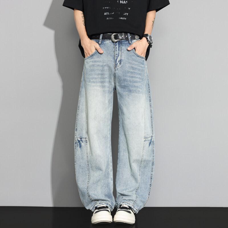 

Подростковые осенние тонкие прямые повседневные брюки с рваными широкими штанинами, свободные модные длинные брюки XXXL светло-синий