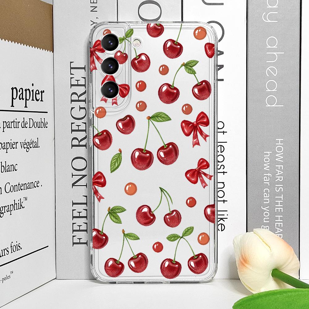 Funny Butterfly Flower Cherry Cute Clear Phone Case for Samsung Galaxy A14 A56 A55 A54 A36 A53 A51 A13 A15 A25 A52 5G Soft Cover
