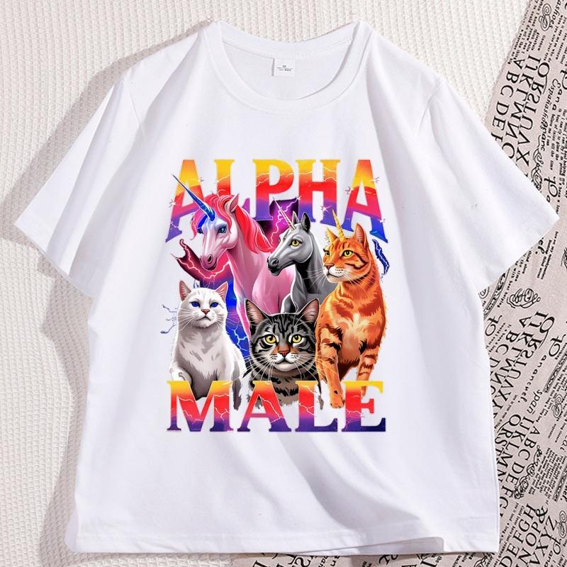 Alpha Meme Humor T-Shirts Mann Baumwolle Kurzarm Hohe Qualität T-Shirt Lässig Katze Einhorn Grafik T-Shirts Locker Tiere Bedruckt