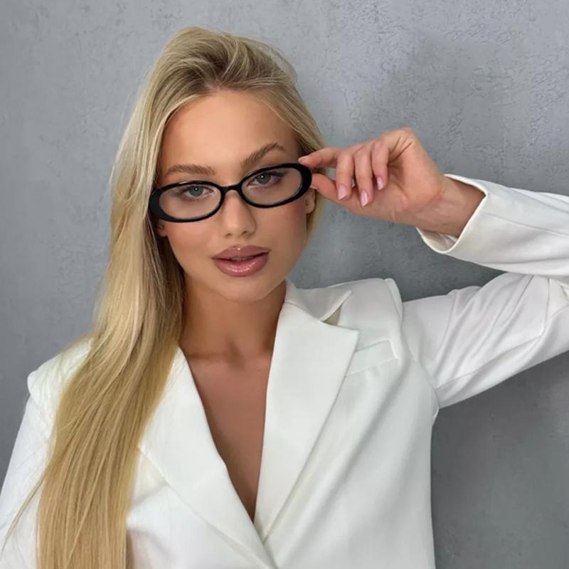1/2pcs New Small Frame Oval Anti-Blue Light Glasses For Women Trendy Clear Lens Transparent Glasses Luxury Black FrameGlasses