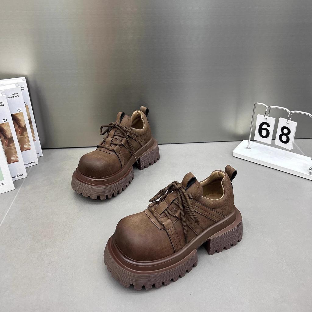 Platform British Style Big Head Small Leather Shoes Women's 2024 New Autumn Retro Casual Versatile Loafer Single Shoes