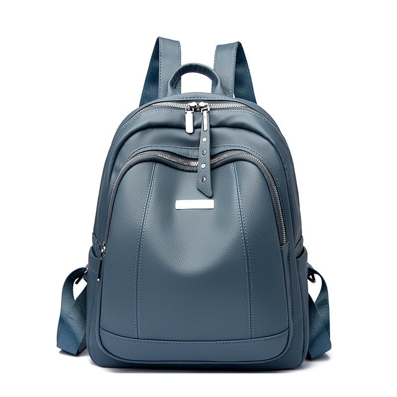 Retro Soft Leather Casual Backpack, Large Capacity, Solid Color, Simple Commuting Backpack, Trendy and Versatile, High School Student Backpack
