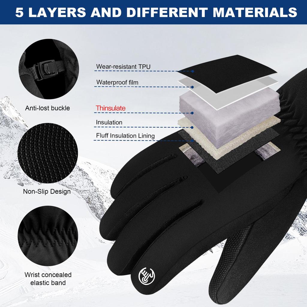 Winter Warm Gloves for Men Women Touchscreen Gloves Cold Weather Windproof Thermal Snow Gloves for Running Cycling Skiing Working